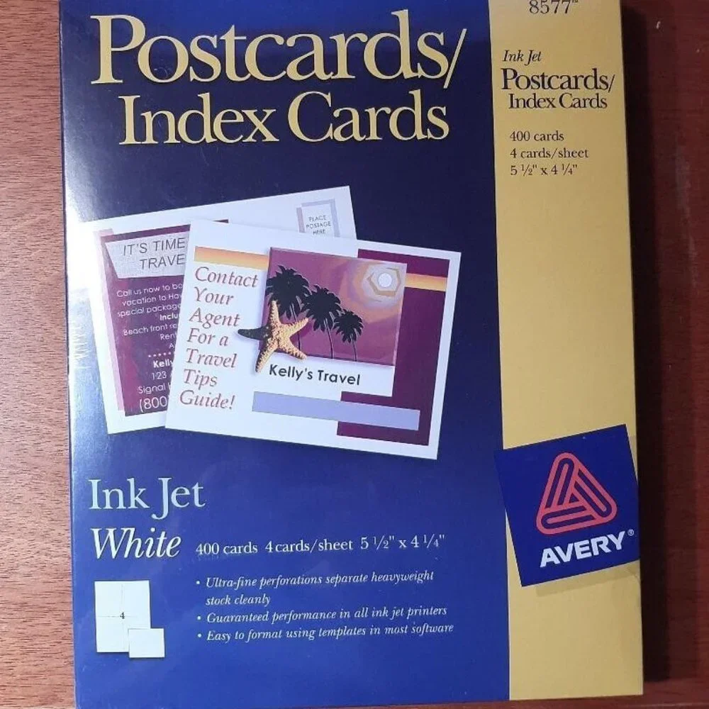 Sealed Avery8577 Ink Jet Postcard/Index Cards White 400 ct 5 1/2